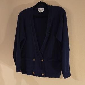 Vintage Blue V-Neck Cardigan Sweater with Relaxed Fit P2P 22